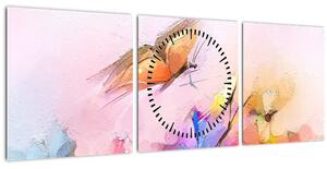 Tablou - Fluture asupra florilor, abstracție (cu ceas) (90x30 cm)