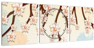 Tablou - Flori colorate pe ramuri (cu ceas) (90x30 cm)