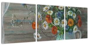Tablou - Pictură în ulei, flori de câmp (cu ceas) (90x30 cm)