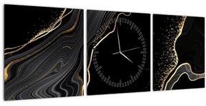 Tablou - Marmură negru - auriu (cu ceas) (90x30 cm)