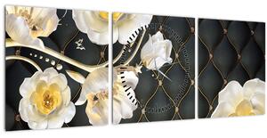 Tablou - Imagine cu flori de trandafir alb (cu ceas) (90x30 cm)