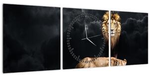 Tablou - Leu și leoaică (cu ceas) (90x30 cm)