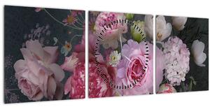Tablou - Flori de grădină (cu ceas) (90x30 cm)