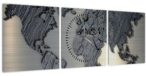 Tablou - Harta lumii în design metalic (cu ceas) (90x30 cm)