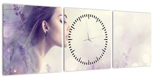 Tablou - Femeia cu lavandă (cu ceas) (90x30 cm)