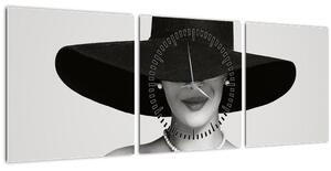 Tablou - Femeia cu pălărie (cu ceas) (90x30 cm)