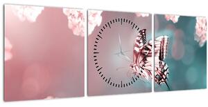 Tablou - Fluture între flori (cu ceas) (90x30 cm)