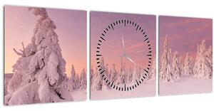Tablou - Copaci sub așternut de zăpadă (cu ceas) (90x30 cm)