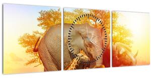 Tablou - Animale africane (cu ceas) (90x30 cm)