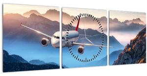 Tablou - Avion peste crestele montane (cu ceas) (90x30 cm)