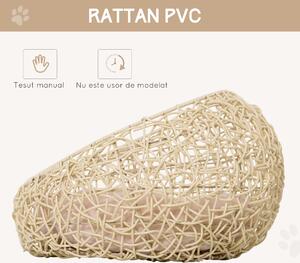 Pat Elegant pentru Pisici PawHut, Design din Rattan cu Pernă din Lin și Bumbac, Bej, Ф56x35cm | Aosom Romania