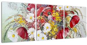 Tablou - Vază cu flori sălbatice (cu ceas) (90x30 cm)