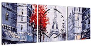 Tablou - Străzi din Paris, pictură în ulei (cu ceas) (90x30 cm)