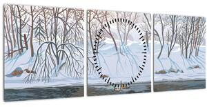 Tablou - Vulpe în peisaj de iarnă (cu ceas) (90x30 cm)