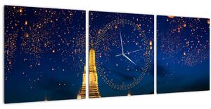Tablou - Lampioane norocului, Bangkok (cu ceas) (90x30 cm)