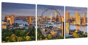 Tablou - Panorama Rotterdamului, Țările de Jos (cu ceas) (90x30 cm)