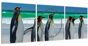 Tablou - Grup de pinguini regali (cu ceas) (90x30 cm)