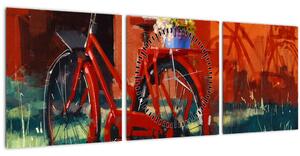 Tablou - Bicicleta roșie, pictură acrilică (cu ceas) (90x30 cm)