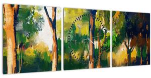 Tablou - Pădure de vară însorită, pictură (cu ceas) (90x30 cm)