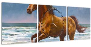 Tablou - Caii pe plajă (cu ceas) (90x30 cm)