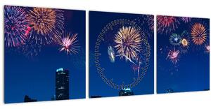 Tablou - Artificii in Miami (cu ceas) (90x30 cm)
