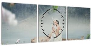 Tablou - Femeia pe barcă (cu ceas) (90x30 cm)