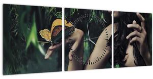 Tablou - Femeia grațioasă cu fluture (cu ceas) (90x30 cm)
