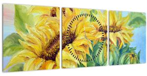 Tablou - Floarea soarelui înflorită (cu ceas) (90x30 cm)