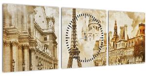 Tablou - Monumente din Paris (cu ceas) (90x30 cm)