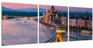 Tablou - Panorama orașului Budapesta, Ungaria (cu ceas) (90x30 cm)