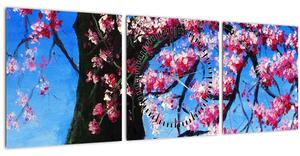 Tablou - Cireș înflorit - pictură (cu ceas) (90x30 cm)