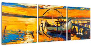 Tablou - Barca la apus de soare (cu ceas) (90x30 cm)