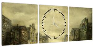 Tablou - Oraș colorat, abstracție (cu ceas) (90x30 cm)