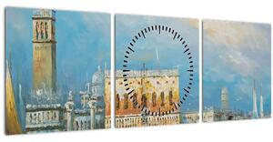 Tablou - Gondola care trece prin Veneția, pictură în ulei (cu ceas) (90x30 cm)