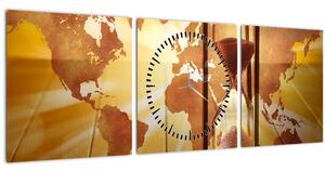 Tablou - Harta lumii cu ceas (cu ceas) (90x30 cm)