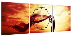 Tablou - Silueta femeii la apus de soare (cu ceas) (90x30 cm)