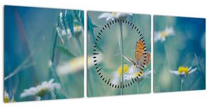 Tablou - Fluture pe margaretă (cu ceas) (90x30 cm)