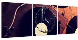 Tablou - Discuri de gramafon (cu ceas) (90x30 cm)