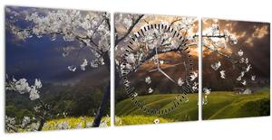 Tablou - Peisaj cu pomul înflorit (cu ceas) (90x30 cm)