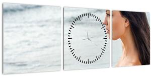 Tablou - Femeia la plajă (cu ceas) (90x30 cm)
