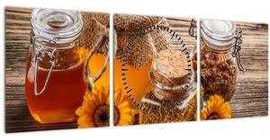 Tablou - Natura morta cu borcane de miere (cu ceas) (90x30 cm)