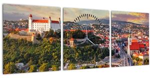 Tablou - Panorama bratislavei, Slovacia (cu ceas) (90x30 cm)
