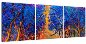 Tablou - Coroane de copac de toamnă, impresionism modern (cu ceas) (90x30 cm)