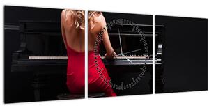 Tablou - Femeia cântând la pian (cu ceas) (90x30 cm)
