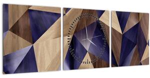 Tablou - 3D triunghiuri de lemn (cu ceas) (90x30 cm)