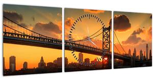 Tablou - Apus de soare peste Podul Ben Franklin, Philadelphia (cu ceas) (90x30 cm)
