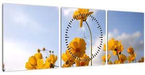 Tablou - Câmp cu flori galben deschis (cu ceas) (90x30 cm)