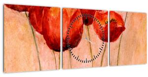 Tablou - Lalele roșii (cu ceas) (90x30 cm)