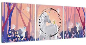 Tablou - Unicorn în pădurea fermecată (cu ceas) (90x30 cm)