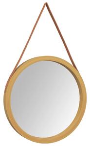 Oglindă de perete cu o curea, auriu, Ø 55 cm
